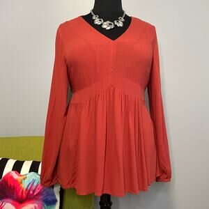 Torrid Rust Crepe Babydoll Boho Long Sleeve Top 1